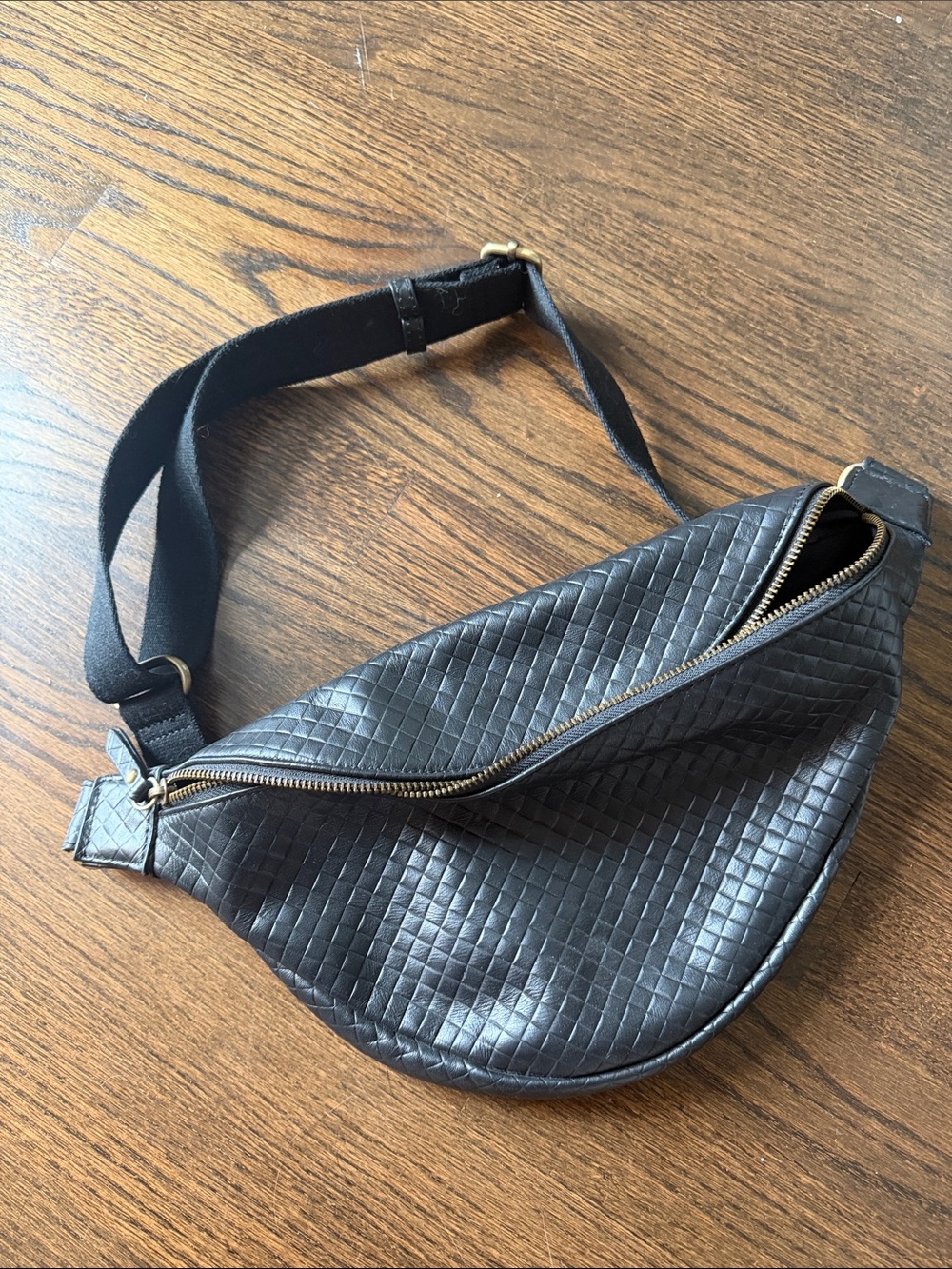 Woven Black Leather Crossbody Sling Bag